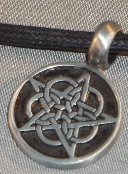 Pentagram Round with Circles Pewter Pendant on Neck Cord