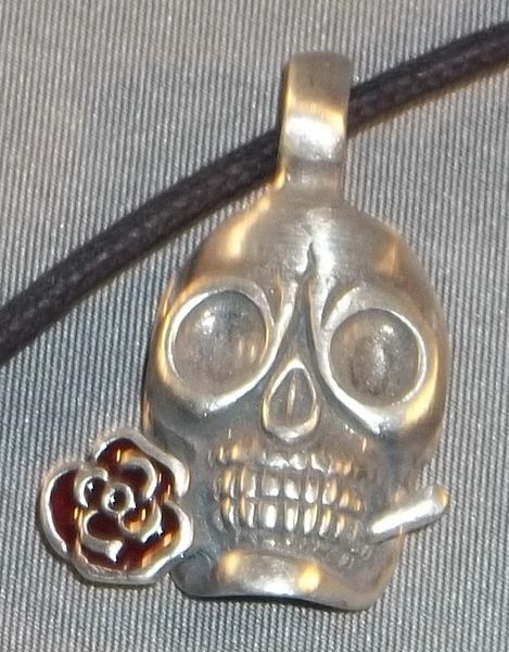 Celtic Skull with Rose Pewter Pendant on Neck Cord