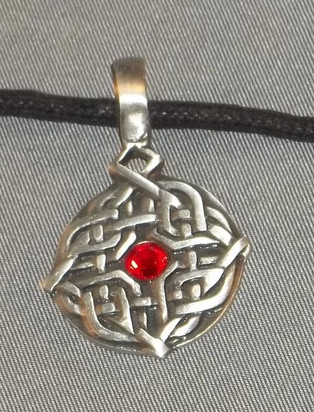 Celtic Round Diamond with Stone Pewter Pendant on Neck Cord