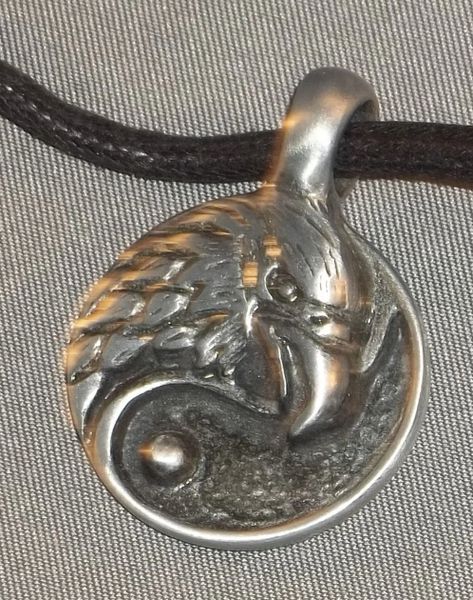 Eagle Head Yin-Yang Pewter Pendant on Neck Cord