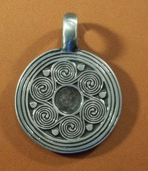 Celtic Round Spirals Pewter Pendant on Cord