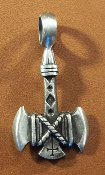 Double Axe with Cross Pewter Pendant on Neck Cord