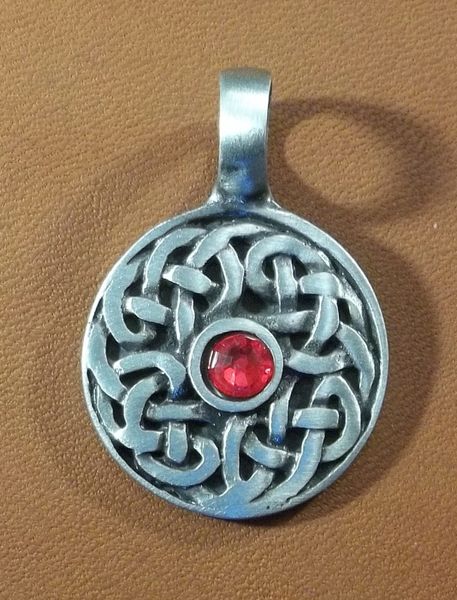 Celtic Round Shield with Stone Pewter Pendant on Neck Cord