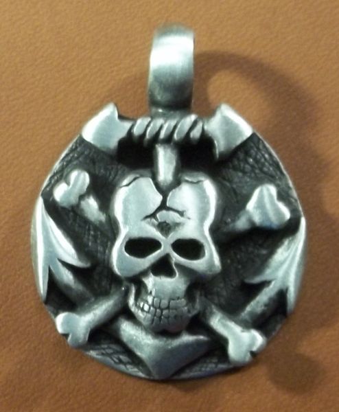 Skull and Anchor Pirate Coin Pewter Pendant on Neck Cord