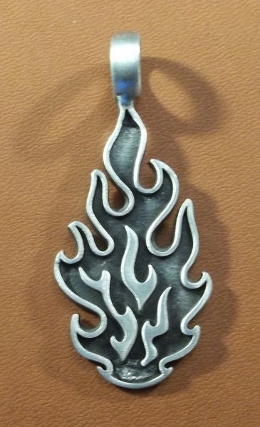 Fire Flame Pewter Pendant on Neck Cord