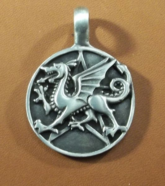 Dragon Pentagram Pewter Pendant on Neck Cord