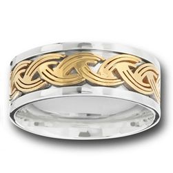 STAINLESS STEEL RING WITH GOLD WEAVE