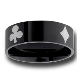 STAINLESS STEEL BLACK IP RING WITH CARD SUITS