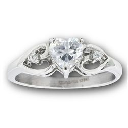 STAINLESS STEEL HEART RING WITH CLEAR CZ