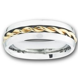 STAINLESS STEEL RING WITH GOLD TWIST