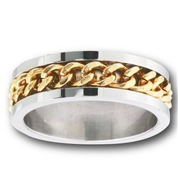 STAINLESS STEEL RING WITH GOLD IP CHAIN