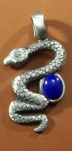 Snake with Blue Stone Pewter Pendant on Neck Cord