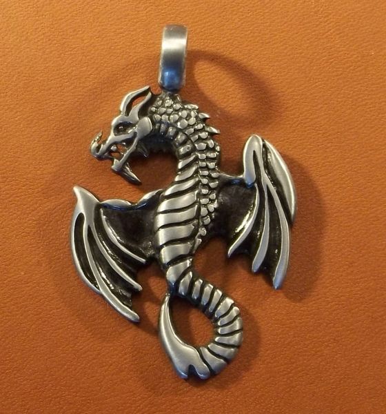 Flying Wyvern Dragon Pewter Pendant on Neck Cord