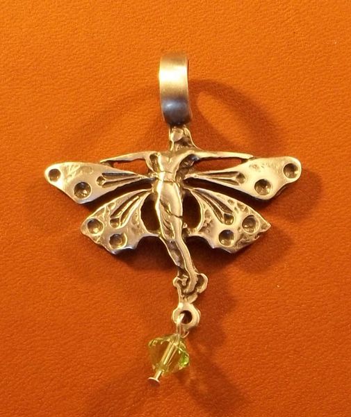 Fairy with Swarovski Bead Pewter Pendant on Neck Cord