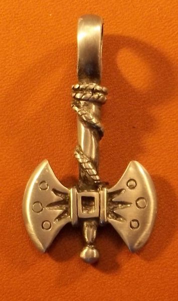 Double Axe with Rope Pewter Pendant on Neck Cord