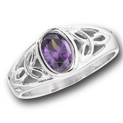 STAINLESS STEEL CELTIC RING WITH LAVENDER CZ