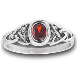 STAINLESS STEEL CELTIC RING WITH RED CZ
