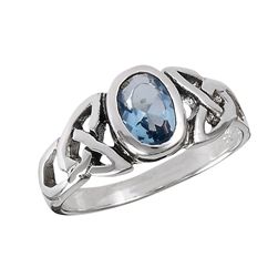 STERLING SILVER CELTIC RING WITH SYNTHETIC BLUE TOPAZ