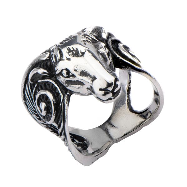 Women's Stainless Steel Black Oxidized Big Horn Sheep Ring