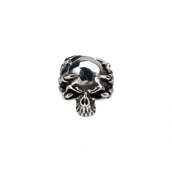 Men's Sovereign Steel Black Oxidized Skull With Claws Ring