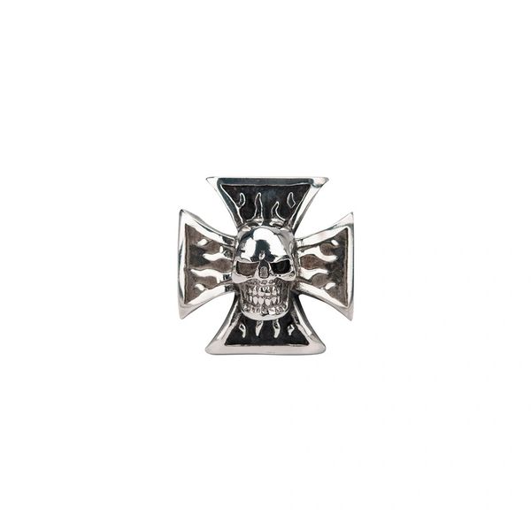 Men's Sovereign Steel Black Oxidized Iron Cross Skull Ring