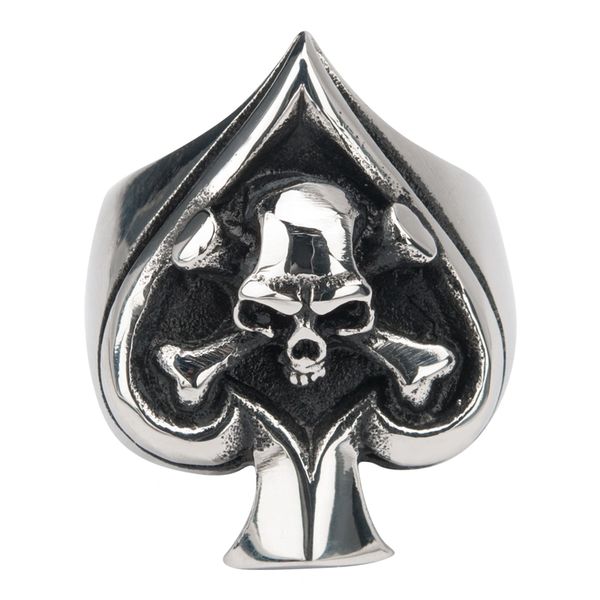 Men's Sovereign Steel Black Oxidized Skull Spade Ring