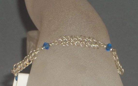 Sterling Silver Chainmail Swarovski Crystal Bracelet