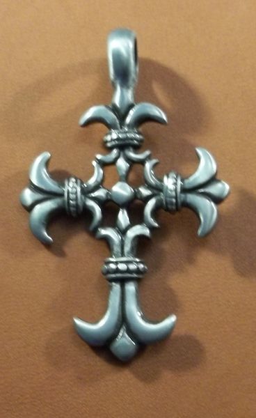 Gothic Fluer-de-lis Cross Pewter Pendant on Neck Cord