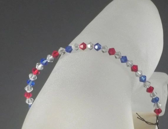 Slerling Silver Red White and Blue Swarovski Crystal Bracelet