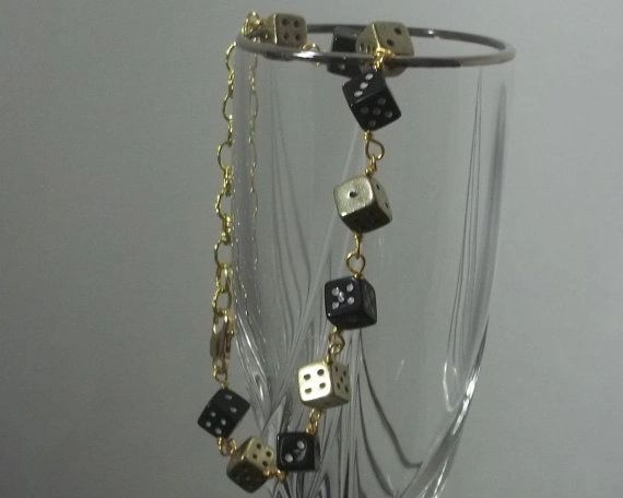 Black and Gold-tone 6 Sided Dice Bracelet