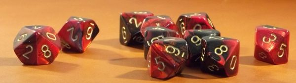 Chessex Gemini Black-Red w/gold Set of Ten d10 Dice