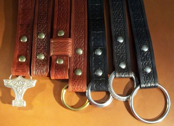 Embossed Leather Belt with Snaps