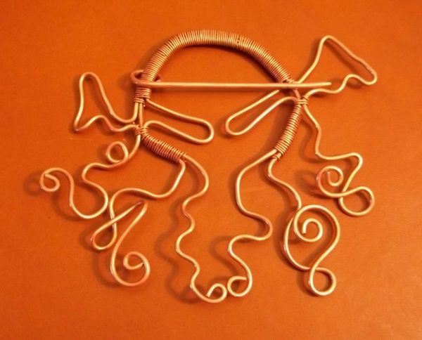 Wire Wrapped Cthulhu Copper Penannular Brooch