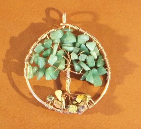 Copper Tree of Life Pendant with Stone Leaves and Rocks
