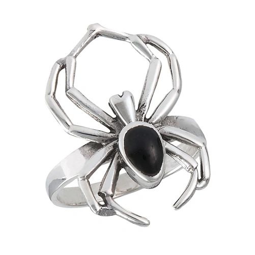 Sterling Silver Spider Ring with Synthetic Black Onyx
