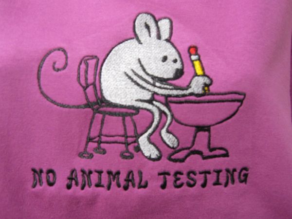 Ladies t-shirt embroidered with No Animal Testing