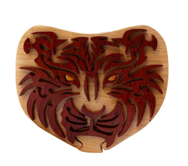 Siberian Tiger Tribal Art Intarsia Puzzle Box