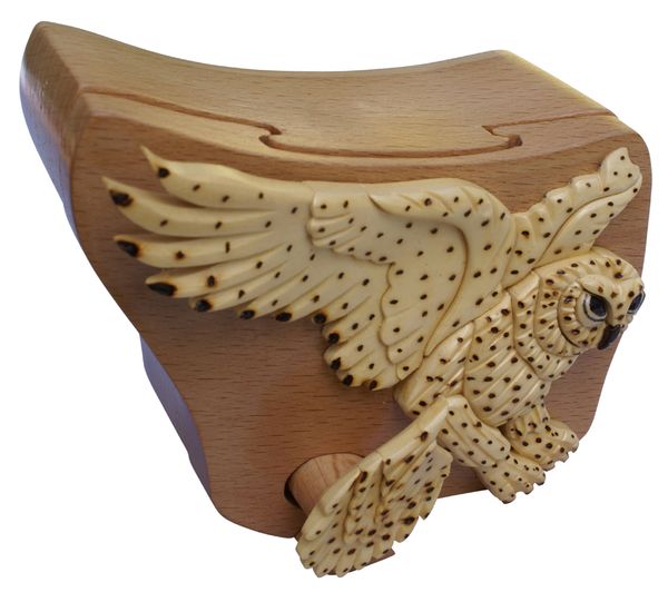 Snow Owl Puzzle Box with secret compartment