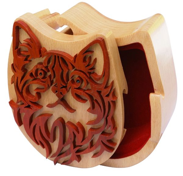 Cat Puzzle Boxe with compartment | Puzzle Boxes made from Beachwood