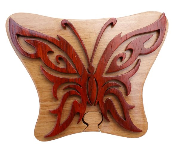 Tribal Art Butterfly Wooden Secret Puzzle Box