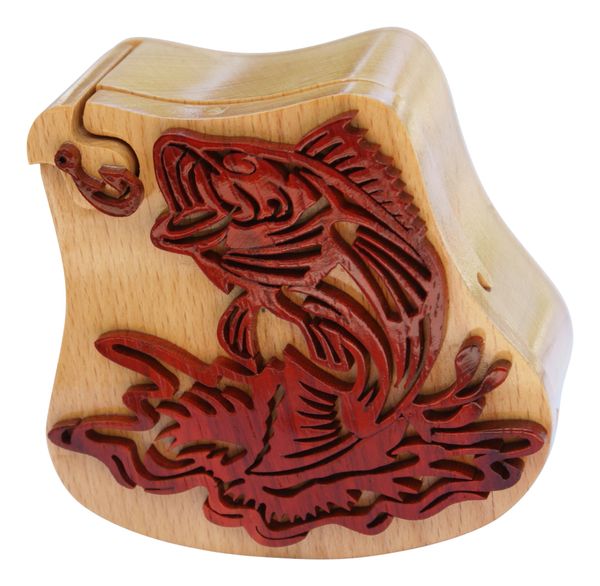 Wood-Carved Fish Secret Puzzle Box