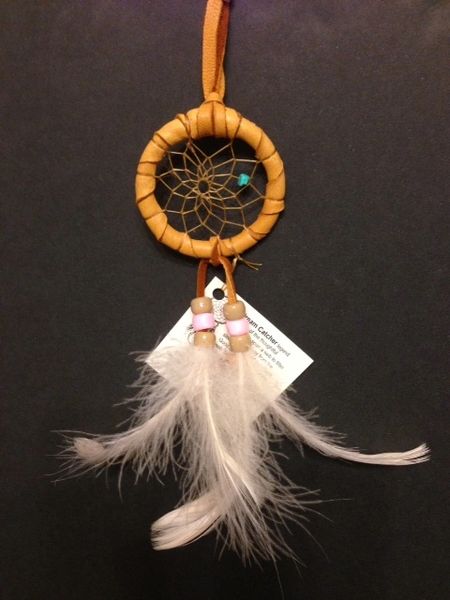 Khaki and Cotton Candy Pink Dream Catcher Made in the USA of Cherokee Heritage & Inspiration