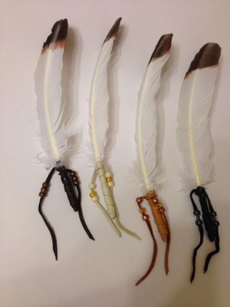 Wholesale Single Feather Smudge Fan with Leather & Pony Beads Made in the USA of Cherokee Heritage & Inspiration