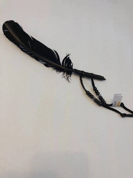 Black Feather Smudge Fan with Pony Beads Made in the USA of Cherokee Heritage & Inspiration