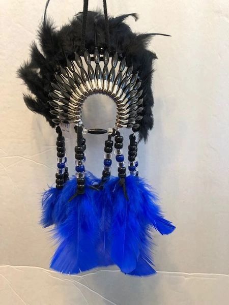 BLUE WARRIOR Mini Head Dress Made in the USA of Cherokee Heritage & Inspiration