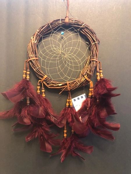 12" BURGUNDY Grapevine Wreath Dream Catcher Made in the USA of Cherokee Heritage & Inspiration