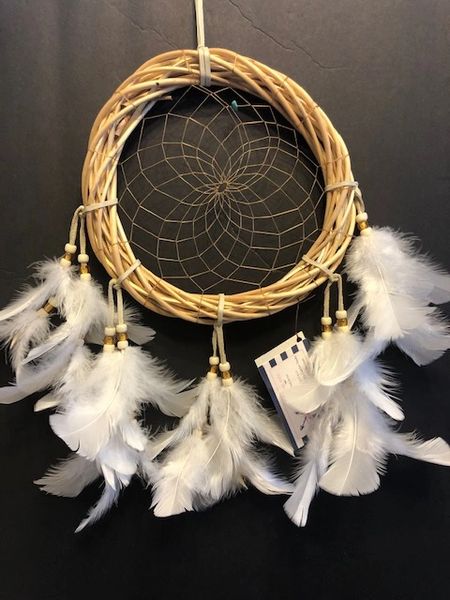 WHITE Natural Rattan Wreath Dream Catcher Made in the USA of Cherokee Heritage & Inspiration