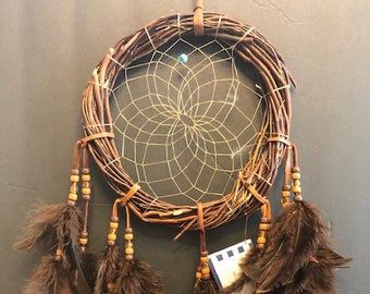 15" BROWN Grapevine Wreath Dream Catcher Made in the USA of Cherokee Heritage & Inspiration