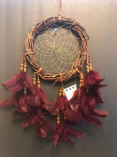 15" BURGUNDY Grapevine Wreath Dream Catcher Made in the USA of Cherokee Heritage & Inspiration