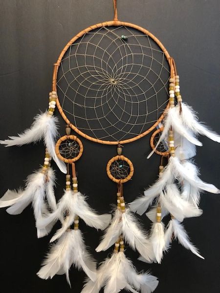 CHANDELIER with White Feathers Dream Catcher Made in the USA of Cherokee Heritage & Inspiration